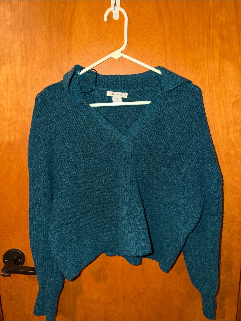 Sincerely Jules Teal V-Neck Cropped Hooded Sweater